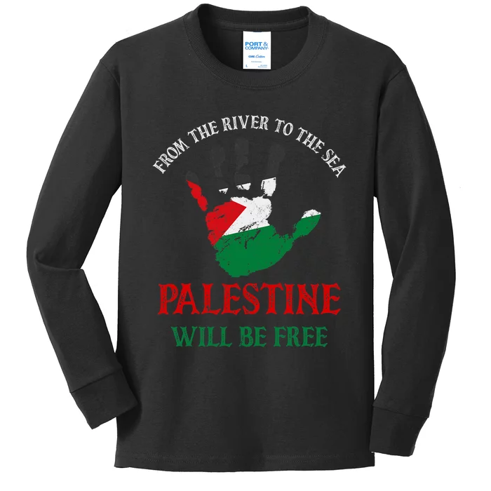 Free Palestine Gaza Flag Arabic Palestine Will Be Free Kids Long Sleeve Shirt