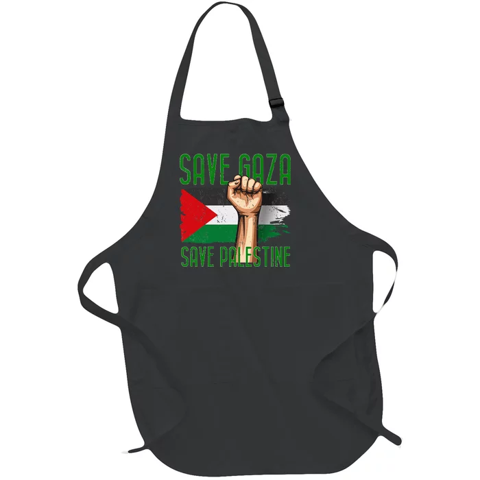 Free Palestine Gaza Flag Arabic Freedom Distressed Vintage Full-Length Apron With Pocket