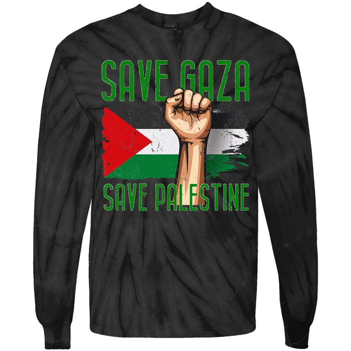 Free Palestine Gaza Flag Arabic Freedom Distressed Vintage Tie-Dye Long Sleeve Shirt