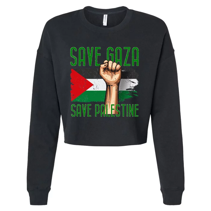 Free Palestine Gaza Flag Arabic Freedom Distressed Vintage Cropped Pullover Crew