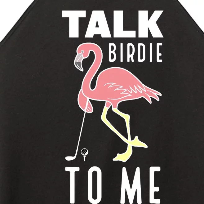 Flamingo Playing Golf Talk Birdie To Me Golfing Funny Golfer Women’s Perfect Tri Rocker Tank