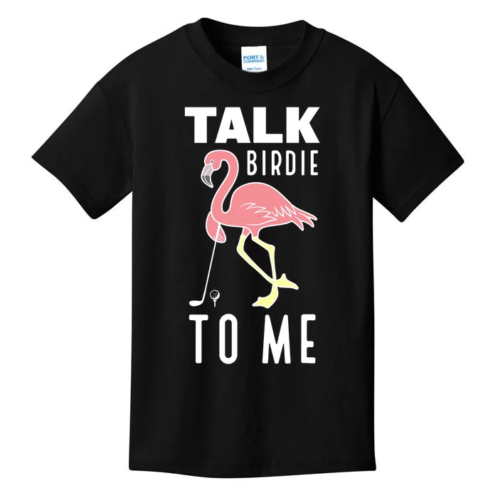 Flamingo Playing Golf Talk Birdie To Me Golfing Funny Golfer Kids T-Shirt