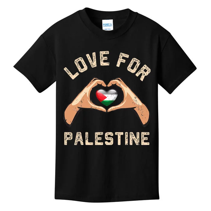 Free Palestine Gaza Flag Arabic Freedom Distressed Love Kids T-Shirt