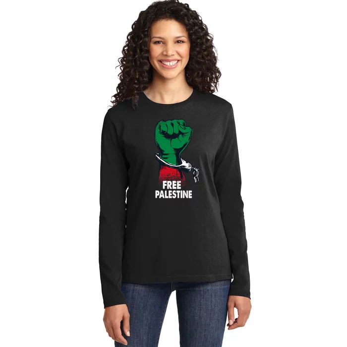 Free Palestine Gaza Palestinian Flag Ladies Long Sleeve Shirt