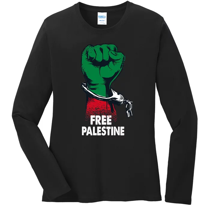 Free Palestine Gaza Palestinian Flag Ladies Long Sleeve Shirt