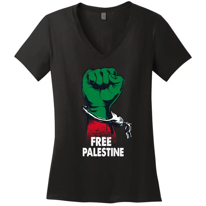 Free Palestine Gaza Palestinian Flag Women's V-Neck T-Shirt