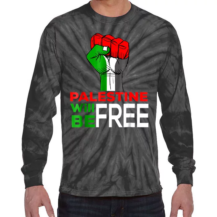 Free Palestine Gaza Palestinian Flag Tie-Dye Long Sleeve Shirt