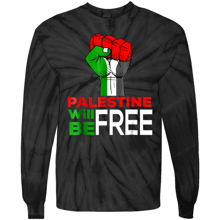 Free Palestine Gaza Palestinian Flag Tie-Dye Long Sleeve Shirt