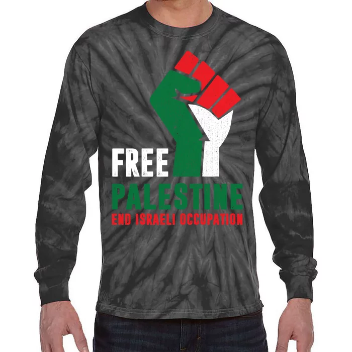 Free Palestine Gaza Freedom End Israeli Occupation Tie-Dye Long Sleeve Shirt