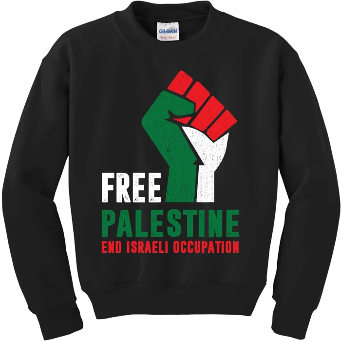 Free Palestine Gaza Freedom End Israeli Occupation Kids Sweatshirt