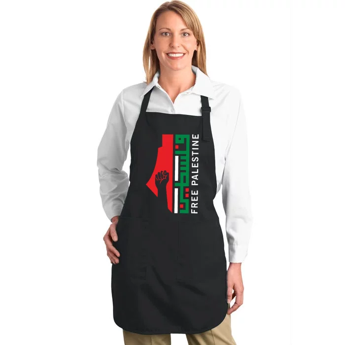 Free Palestine Gaza Flag Arabic Freedom For Palestinians Full-Length Apron With Pocket