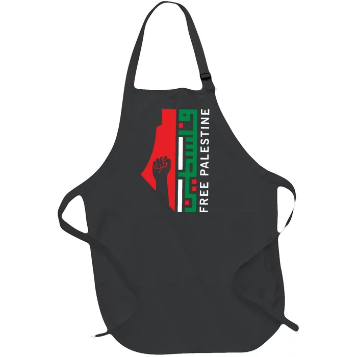 Free Palestine Gaza Flag Arabic Freedom For Palestinians Full-Length Apron With Pocket