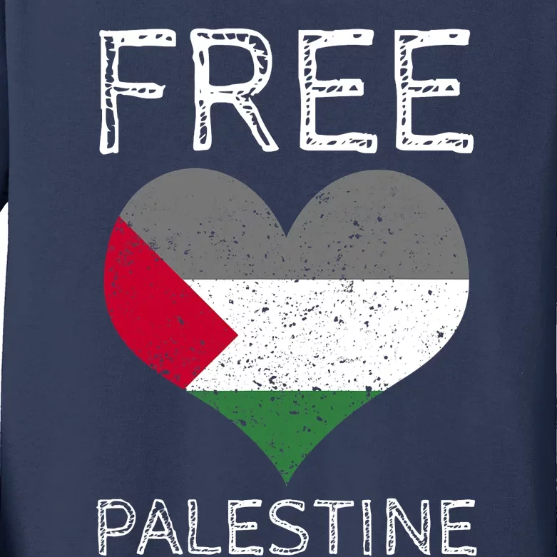 Free Palestine Gaza Freedom Palestine Flag Heart Protest Kids Long Sleeve Shirt