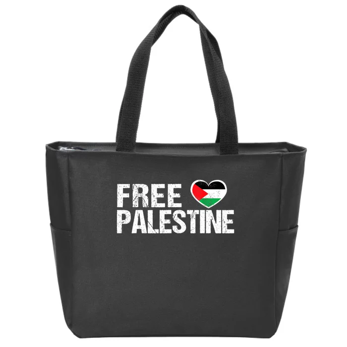 Free Palestine Gaza Palestinian Flag Heart Zip Tote Bag