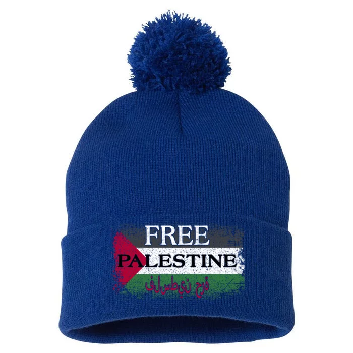 Free Palestine Gift Support Palestine And Gaza Jerusalem Great Gift Pom Pom 12in Knit Beanie