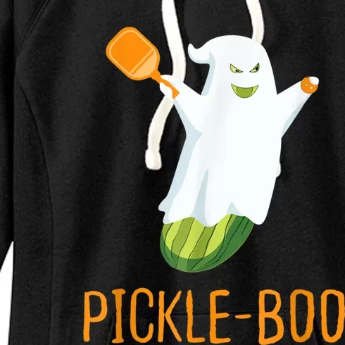 Funny Pickle Ghost Loves To Play Pickleball At Halloween Women's Fleece Hoodie