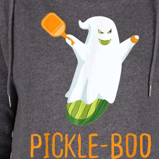 Funny Pickle Ghost Loves To Play Pickleball At Halloween Womens Funnel Neck Pullover Hood