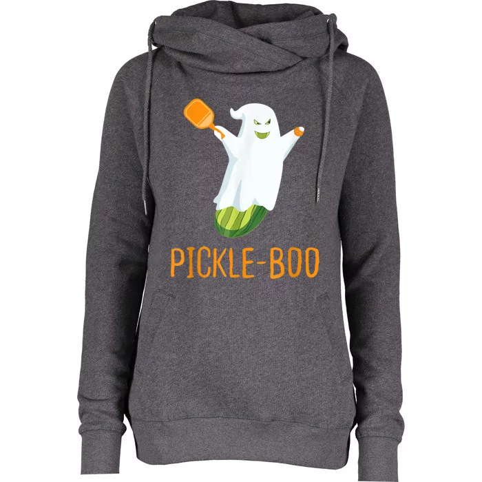 Funny Pickle Ghost Loves To Play Pickleball At Halloween Womens Funnel Neck Pullover Hood