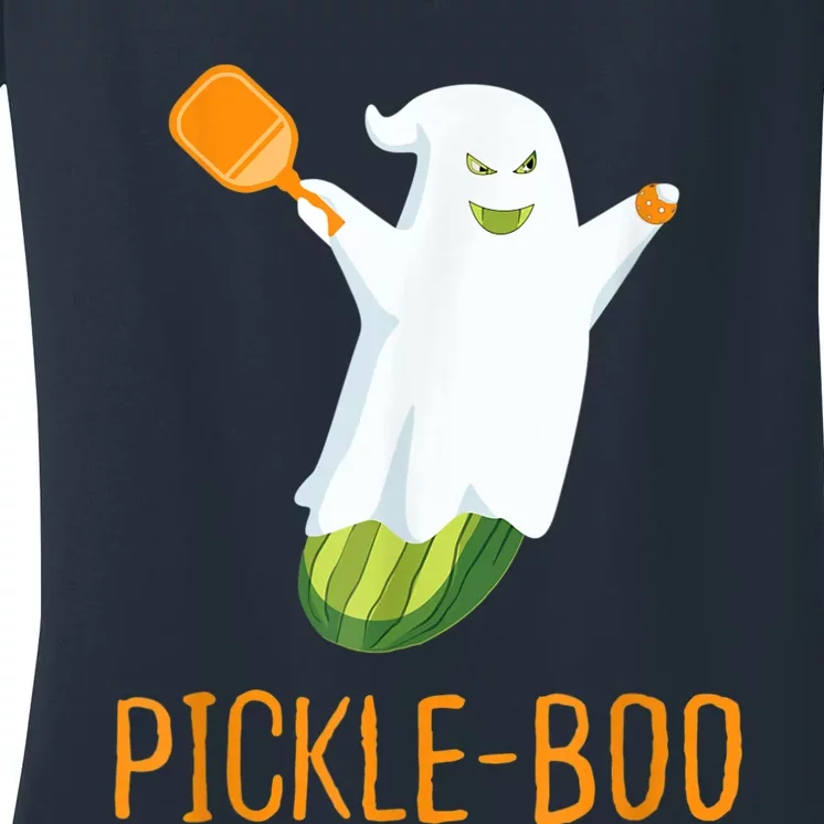 Funny Pickle Ghost Loves To Play Pickleball At Halloween Women's V-Neck T-Shirt