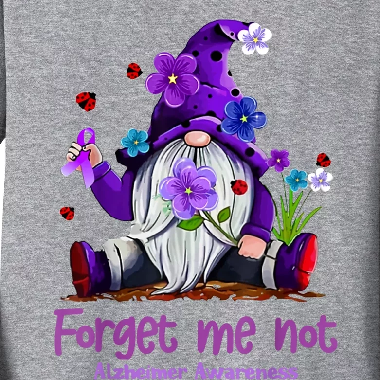 Forget Purple Gnome Me Not Purple Alzheimers Awareness Kids Long Sleeve Shirt