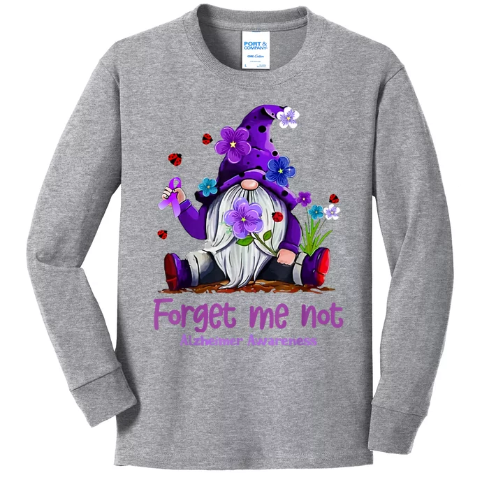 Forget Purple Gnome Me Not Purple Alzheimers Awareness Kids Long Sleeve Shirt