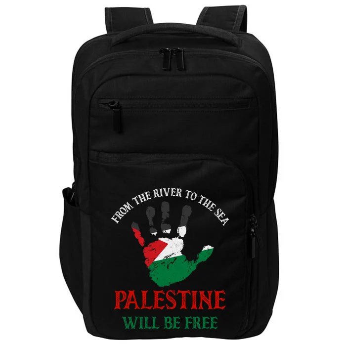 Free Palestine Gaza Flag Arabic Will Be Free Distressed Gift Impact Tech Backpack