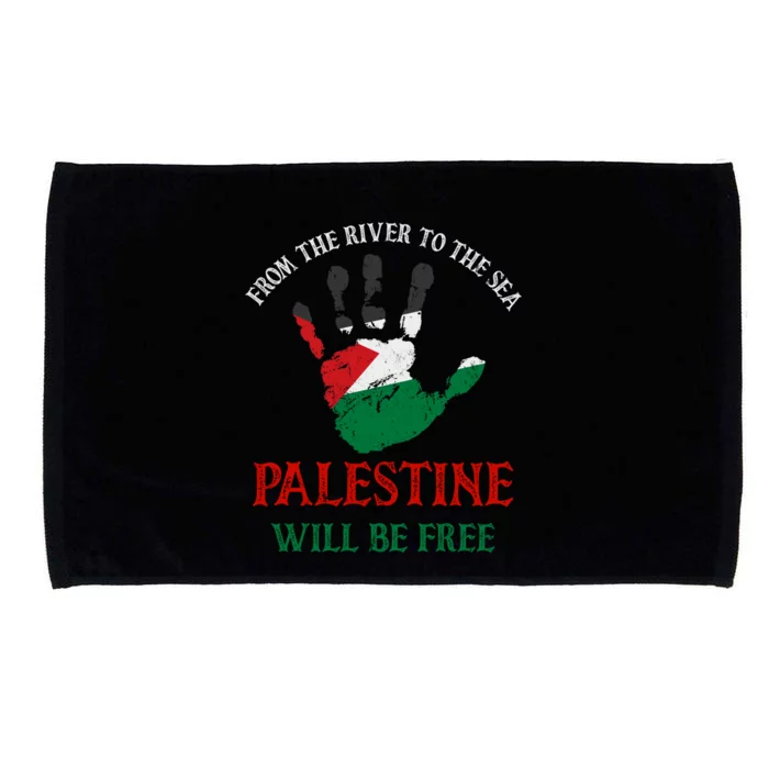 Free Palestine Gaza Flag Arabic Will Be Free Distressed Gift Microfiber Hand Towel