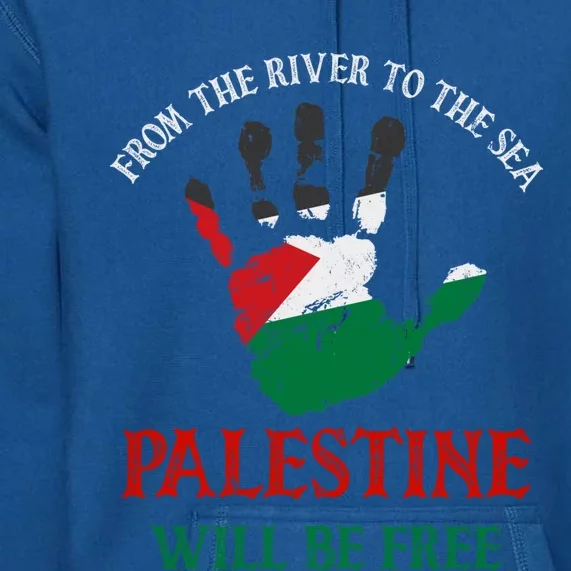 Free Palestine Gaza Flag Arabic Will Be Free Distressed Gift Premium Hoodie