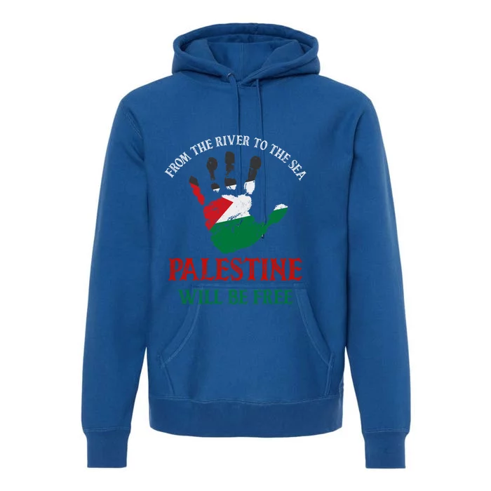 Free Palestine Gaza Flag Arabic Will Be Free Distressed Gift Premium Hoodie