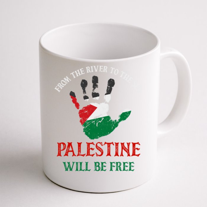 Free Palestine Gaza Flag Arabic Will Be Free Distressed Gift Front & Back Coffee Mug