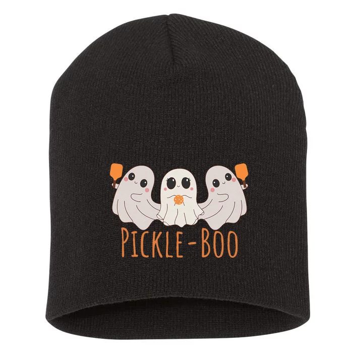 Fun Pickleboo Ghost Playing Pickleball Halloween Paddleball Gift Short Acrylic Beanie