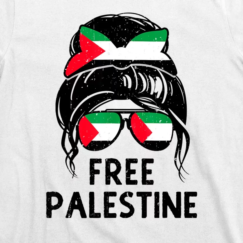 Free Palestine Gaza Palestinian Flag Messy Bun Mom T-Shirt