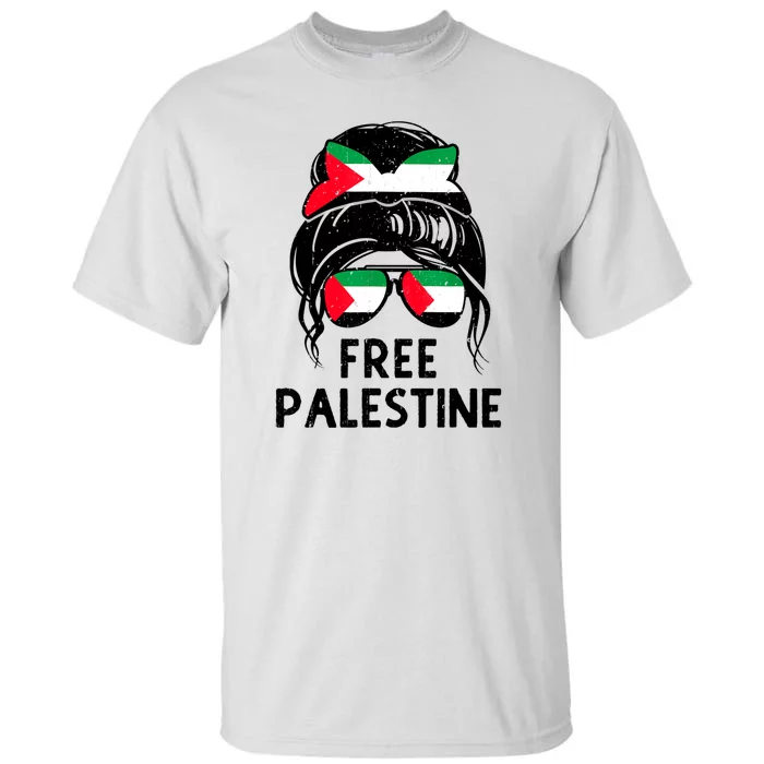 Free Palestine Gaza Palestinian Flag Messy Bun Mom Tall T-Shirt