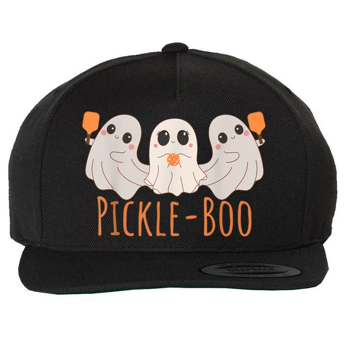 Fun Pickleboo Ghost Playing Pickleball Halloween Paddleball Wool Snapback Cap