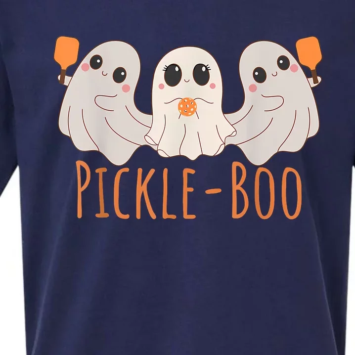 Fun Pickleboo Ghost Playing Pickleball Halloween Paddleball Sueded Cloud Jersey T-Shirt