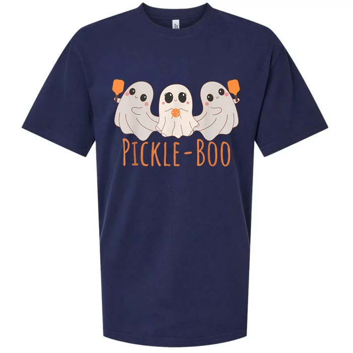 Fun Pickleboo Ghost Playing Pickleball Halloween Paddleball Sueded Cloud Jersey T-Shirt