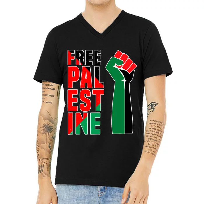 Free Palestine Gaza Flag Arabic Freedom For Palestinians Gift V-Neck T-Shirt