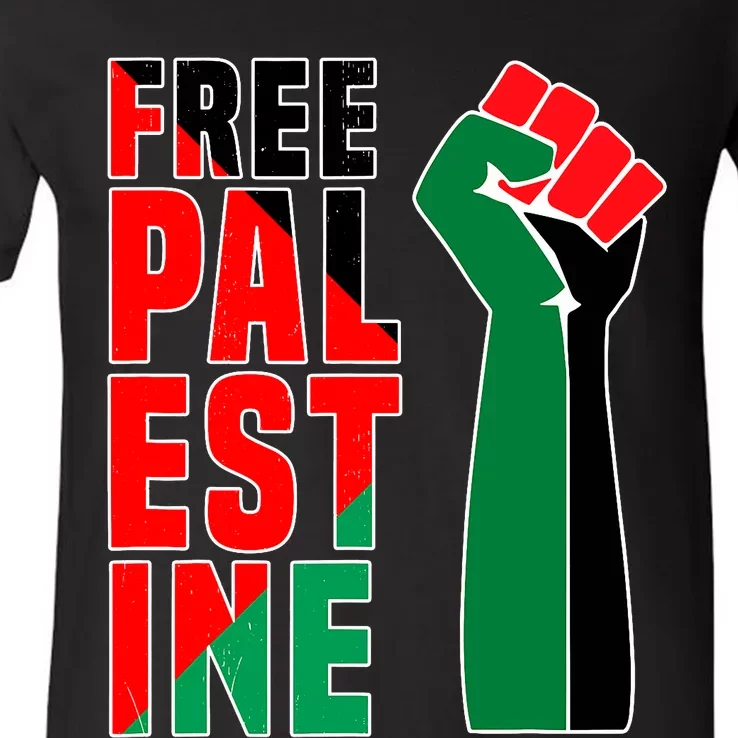 Free Palestine Gaza Flag Arabic Freedom For Palestinians Gift V-Neck T-Shirt