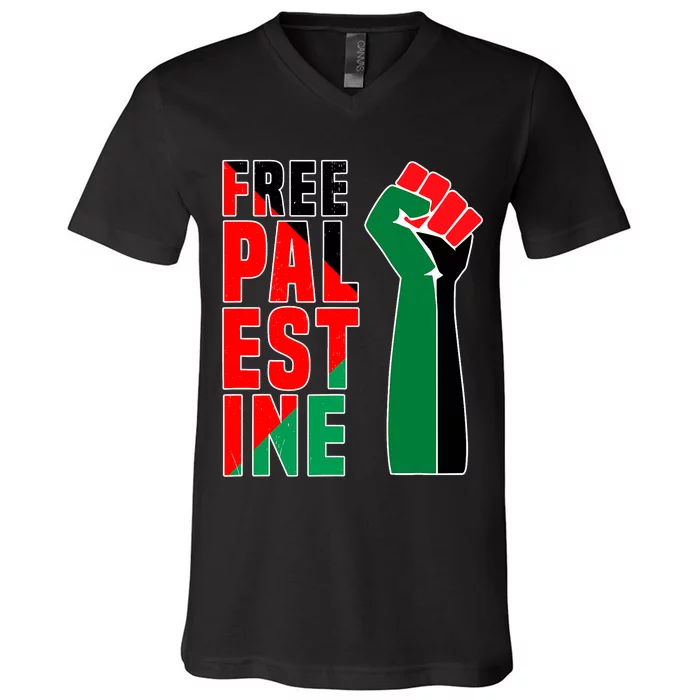 Free Palestine Gaza Flag Arabic Freedom For Palestinians Gift V-Neck T-Shirt