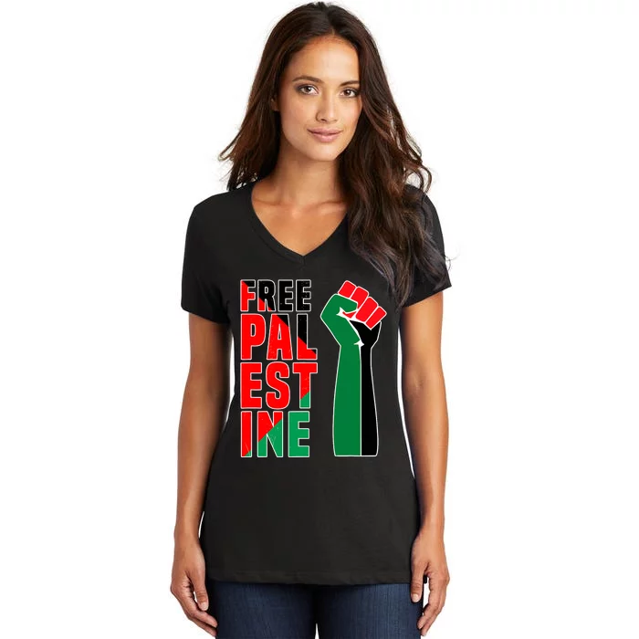 Free Palestine Gaza Flag Arabic Freedom For Palestinians Gift Women's V-Neck T-Shirt