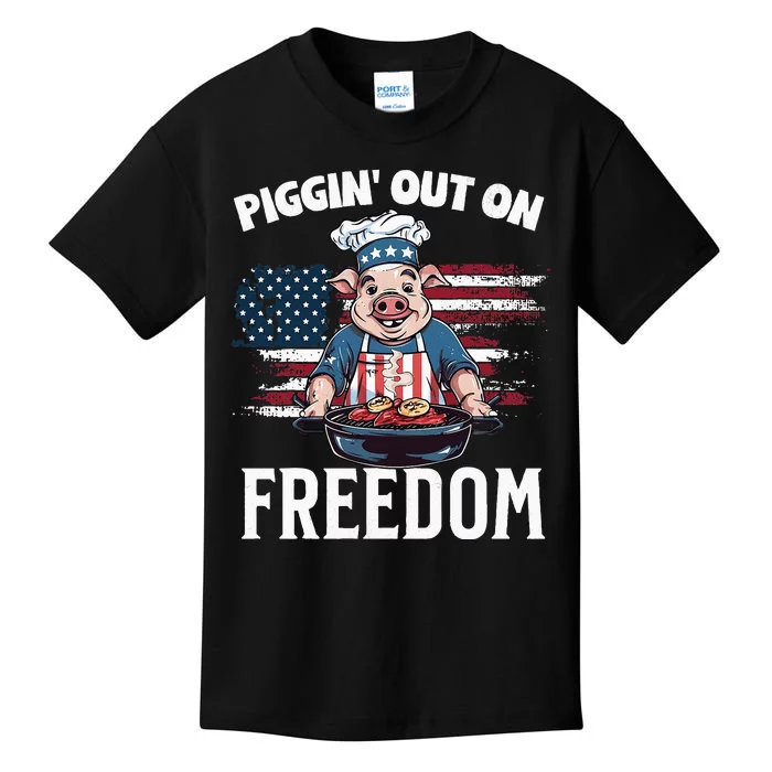 Funny Pig Grilling BBQ Party Barbecue Pig Funny 4th Of July Gift Kids T-Shirt