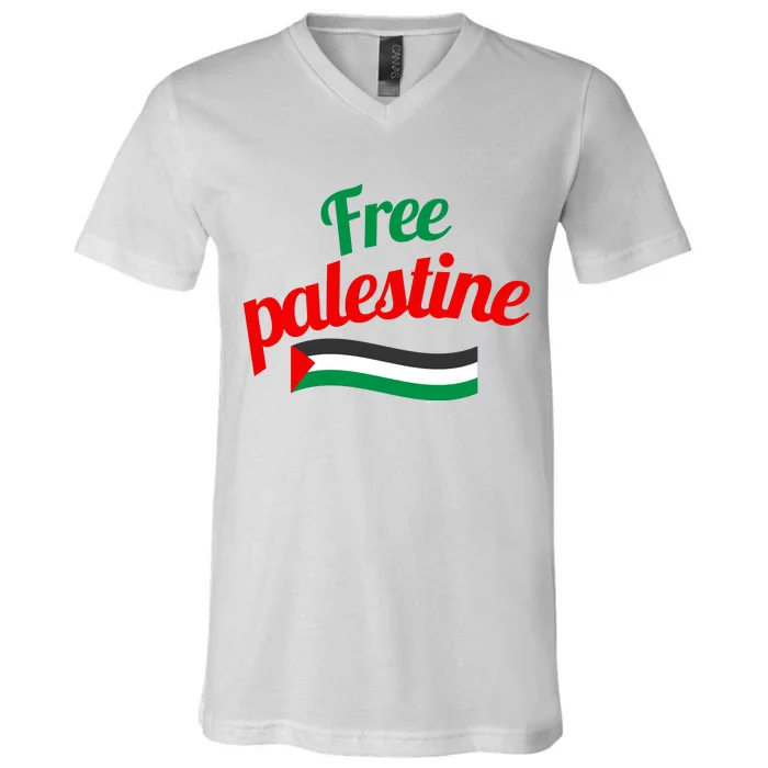 Free Palestine Gaza Flag Arabic Freedom For Palestinians V-Neck T-Shirt