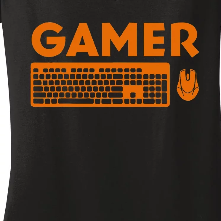 Funny Pc Gamer Keyboard Video Computer Gaming Lovers Outfit Women's V-Neck T-Shirt