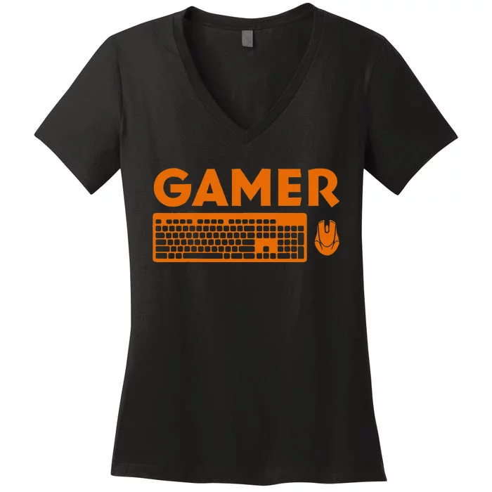 Funny Pc Gamer Keyboard Video Computer Gaming Lovers Outfit Women's V-Neck T-Shirt