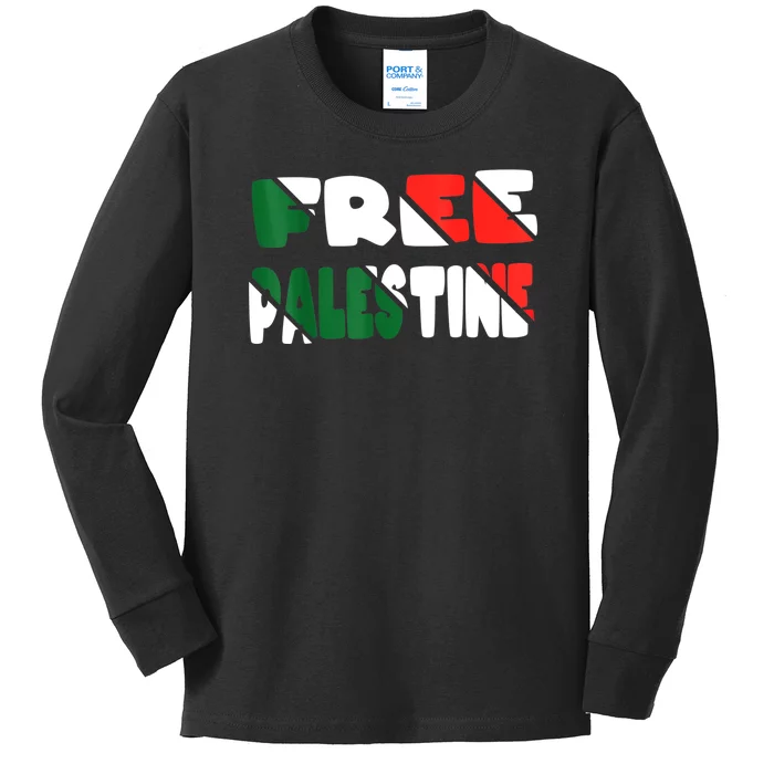 Free Palestine Gaza Palestinian Flag Kids Long Sleeve Shirt