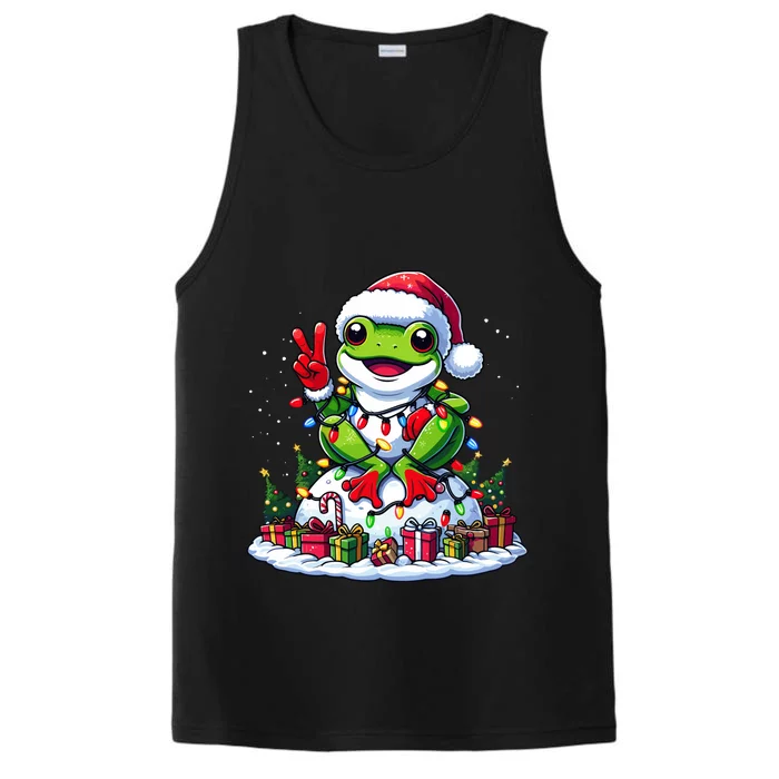 Funny Peace Hand Frog Christmas Lights Womenss Performance Tank