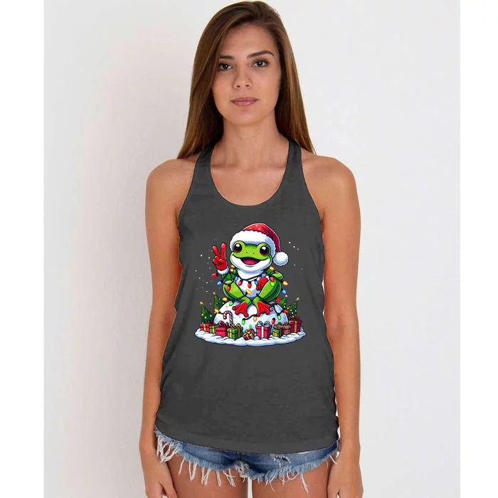 Funny Peace Hand Frog Christmas Lights Womenss Women's Knotted Racerback Tank