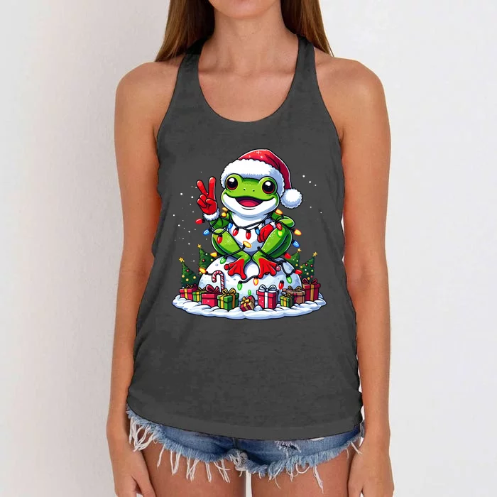 Funny Peace Hand Frog Christmas Lights Womenss Women's Knotted Racerback Tank