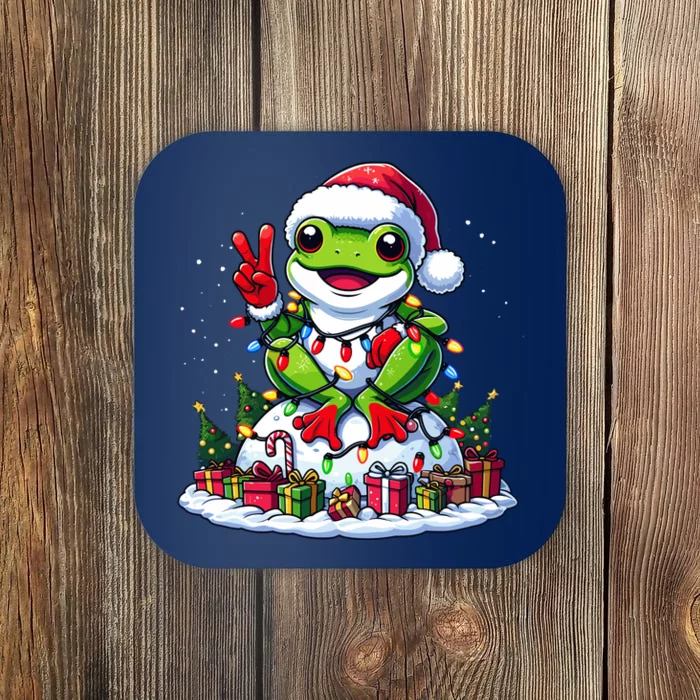 Funny Peace Hand Frog Christmas Lights Womenss Coaster