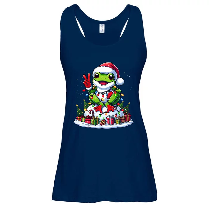 Funny Peace Hand Frog Christmas Lights Womenss Ladies Essential Flowy Tank